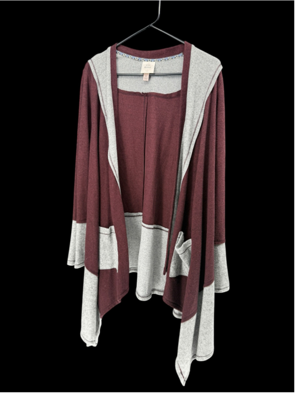 Women's Knox Rose Cardigan Sweater XL Burgundy Grey Open Front